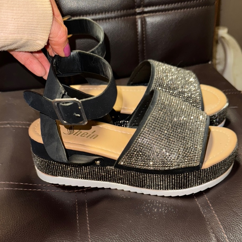 Black and Silver Sparkly Platform Sandals
